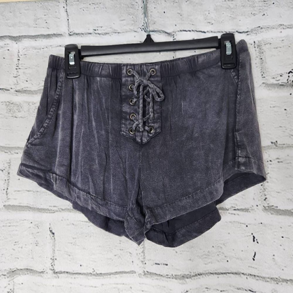 NEW Chaser High Rise Lace Up Acid Wash Stretchy Lounge Shorts Gray Size Medium